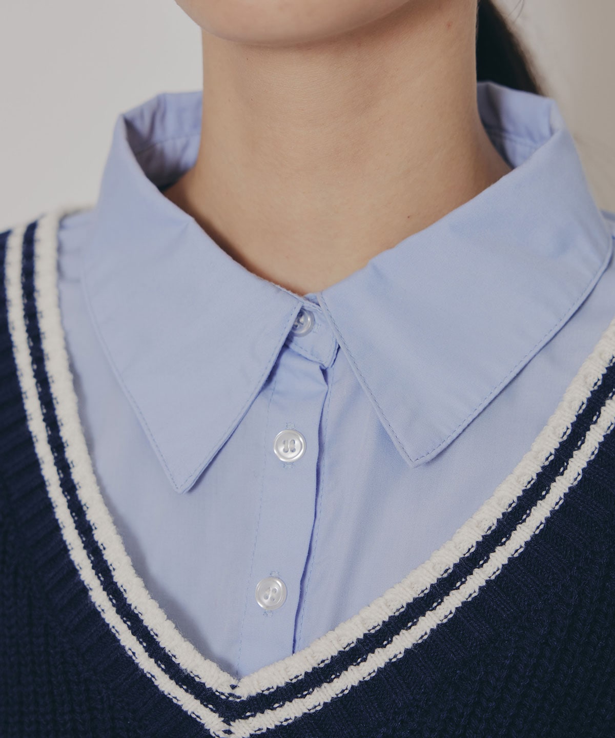 レイヤードシャツドッキングニットプルオーバー