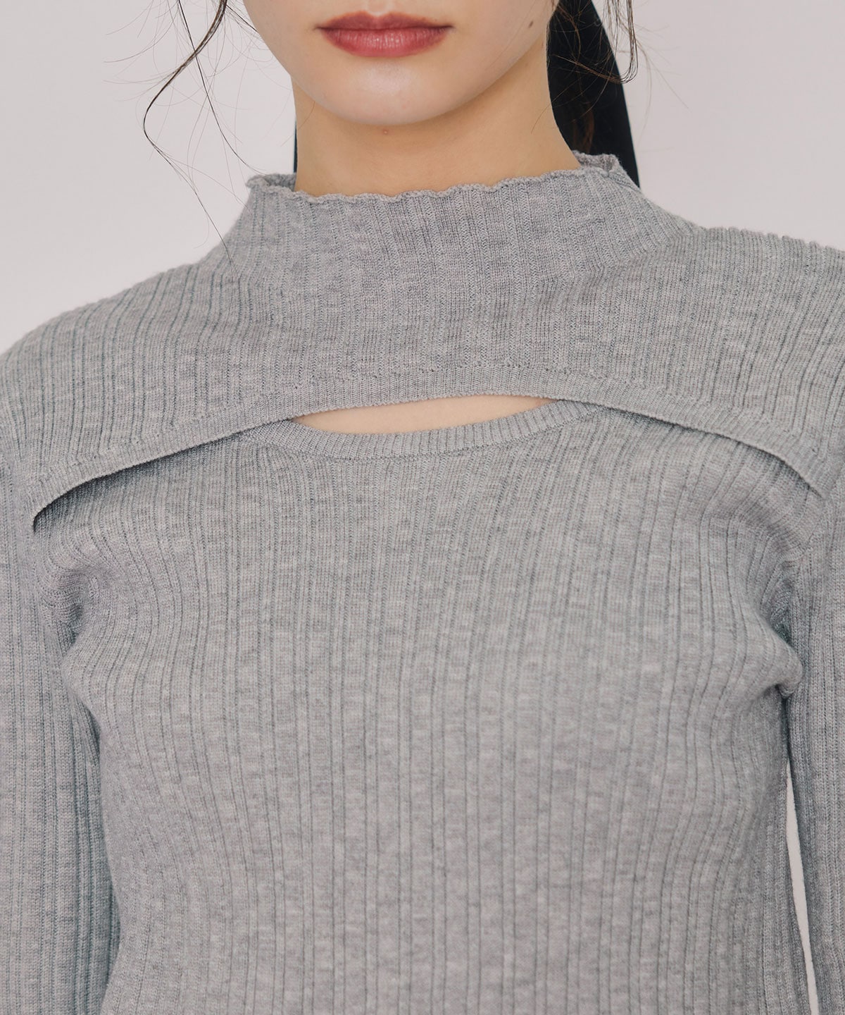 レイヤードデザインランダムリブニットプルオーバー