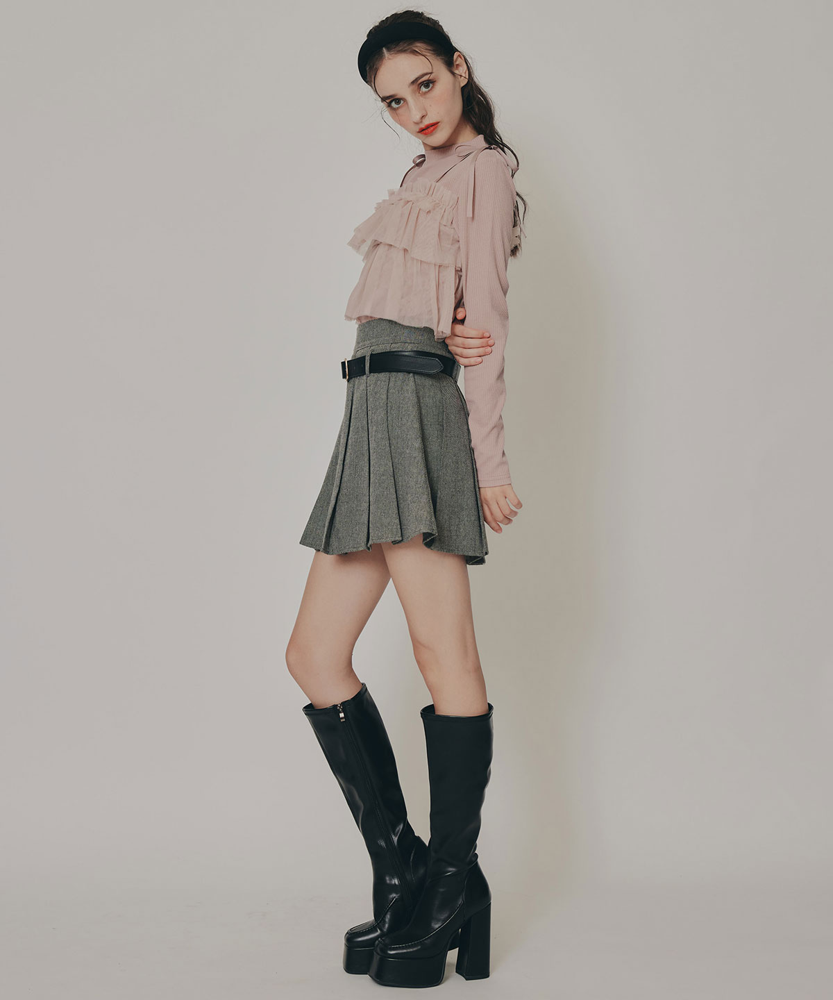 リボンチュールフリルビスチェニットトップス