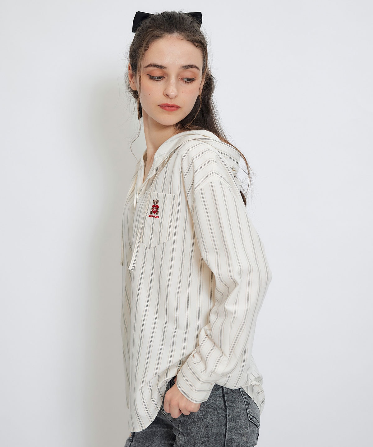 【2/13(金) 昼12時発売開始】Azelyハートストライプフードシャツブラウス