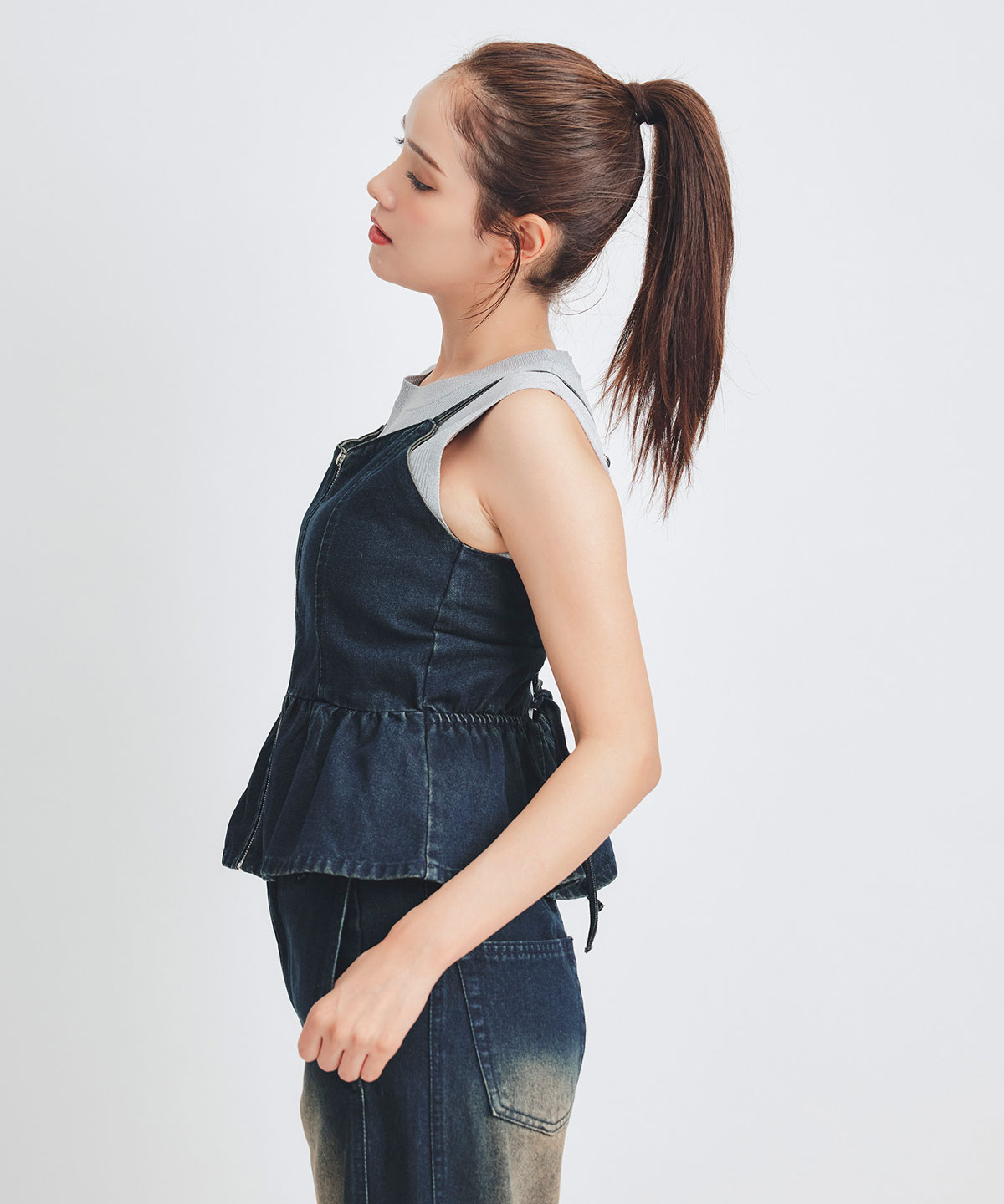 【Vintage Denim Series】ヴィンテージウォッシュバックレースアップデニムビスチェ