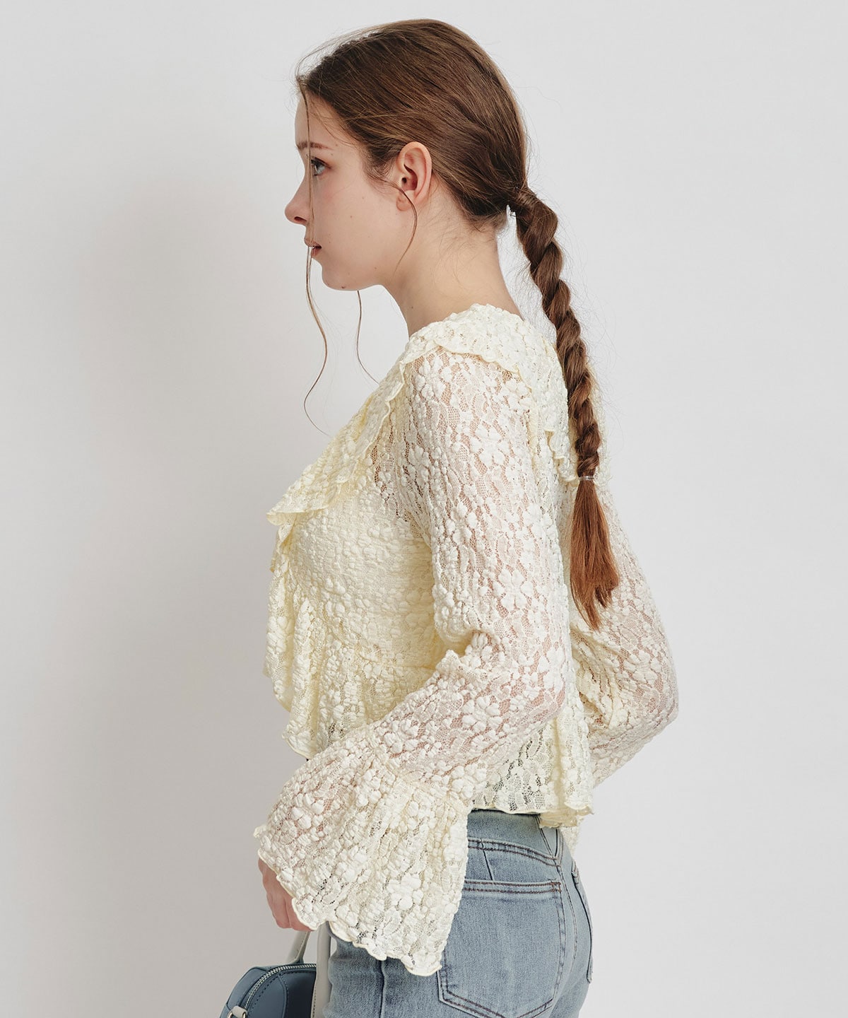 レースフリルカラーショートカーディガン