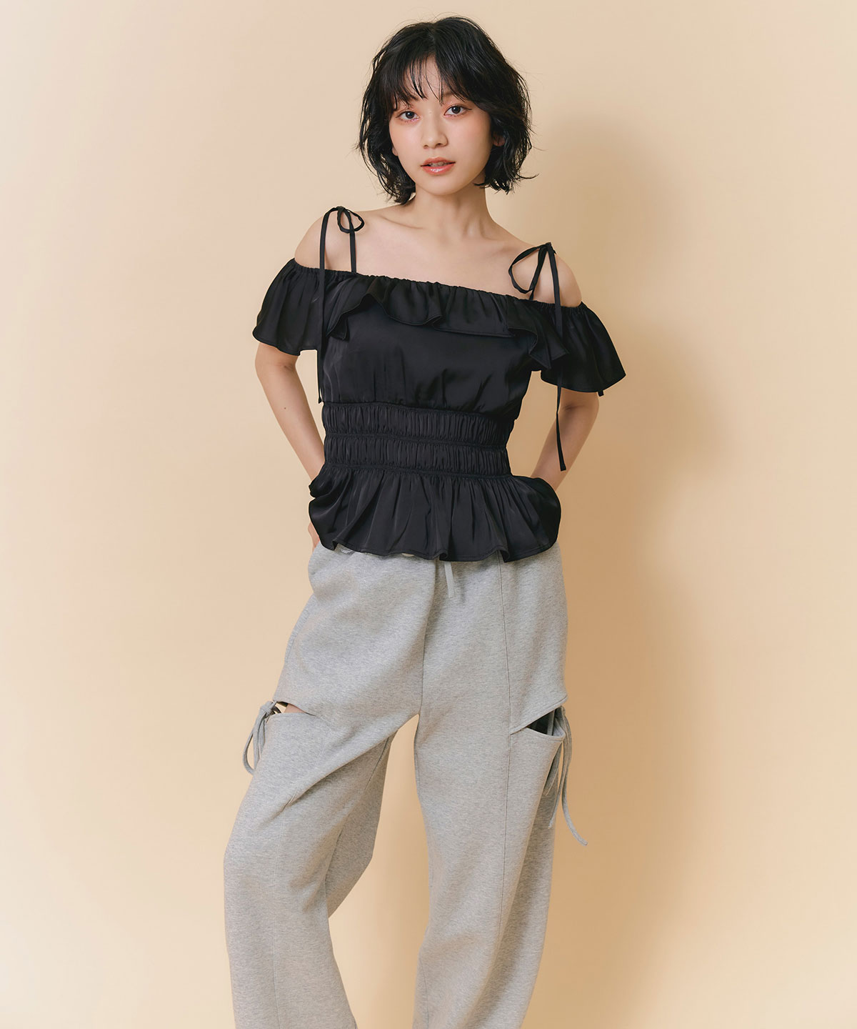 ショルダーリボン2WAYオフショルブラウス