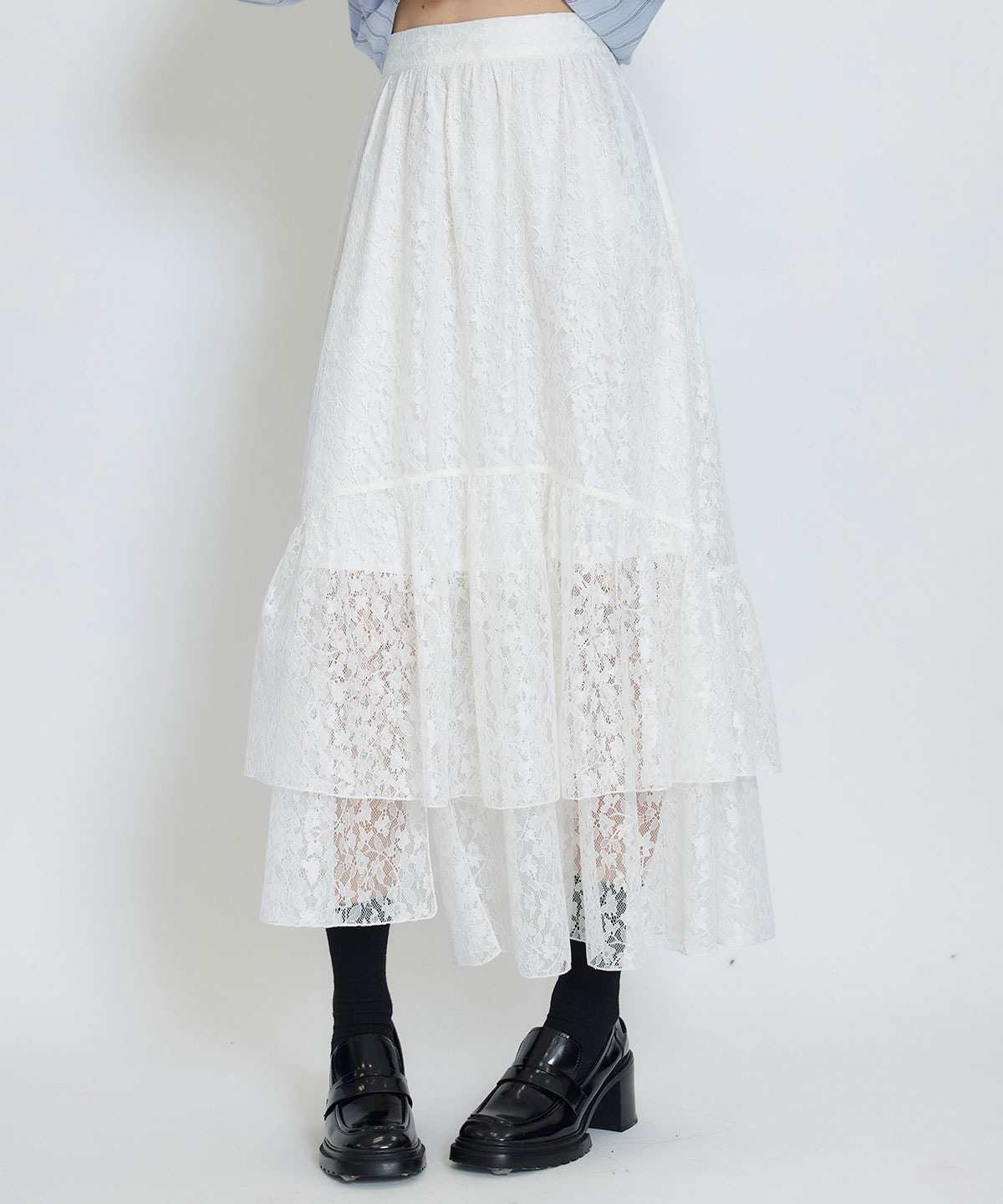 スリットレースフレアロングスカート