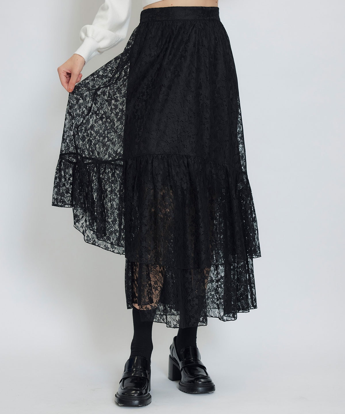 スリットレースフレアロングスカート