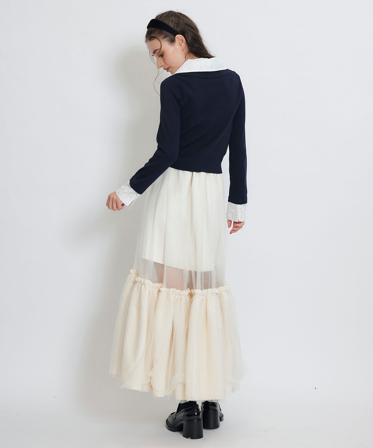 ボリュームシアーチュールフレアロングスカート