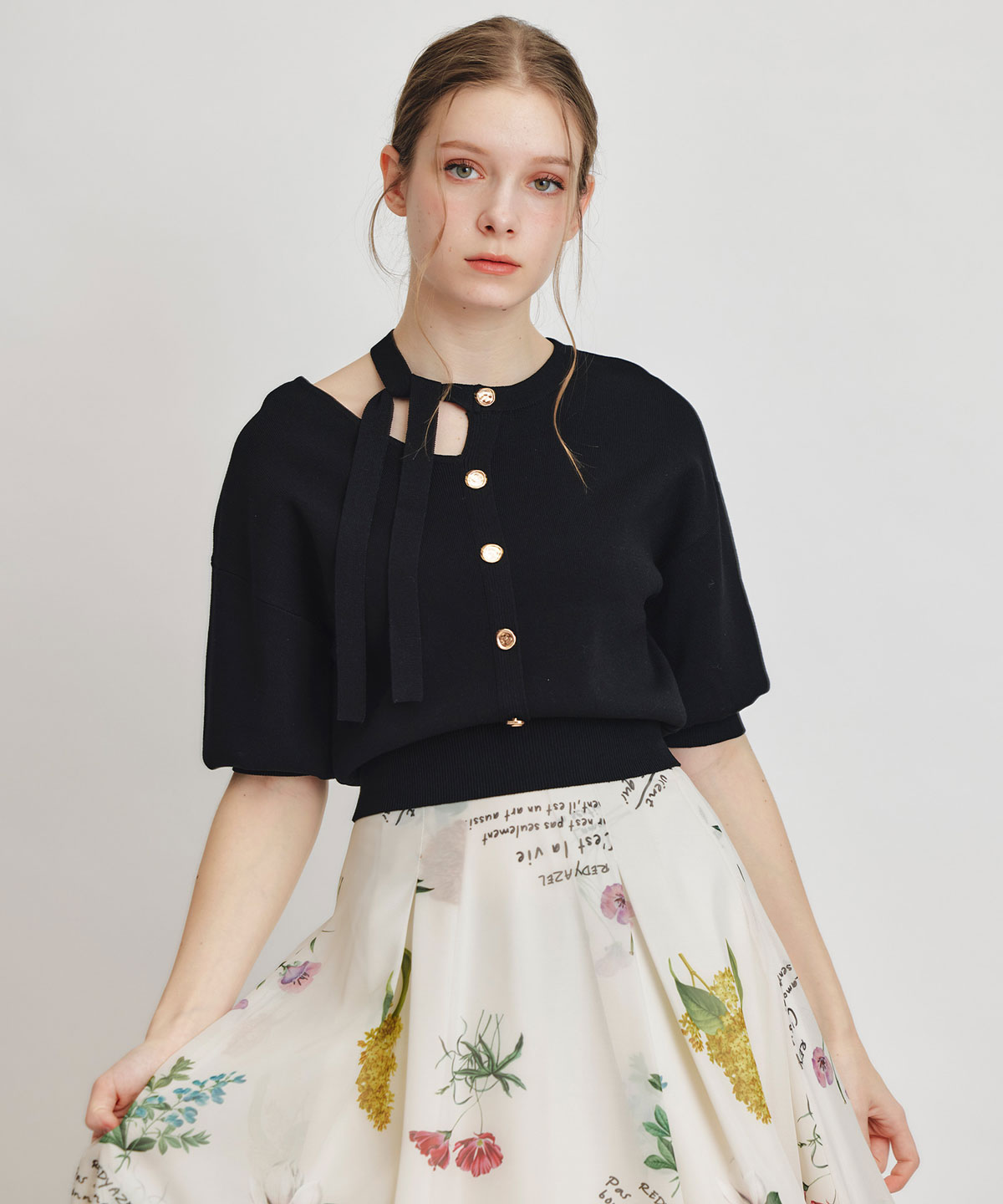 【Sheer Flower Series】シアーフラワータックフレアロングスカート