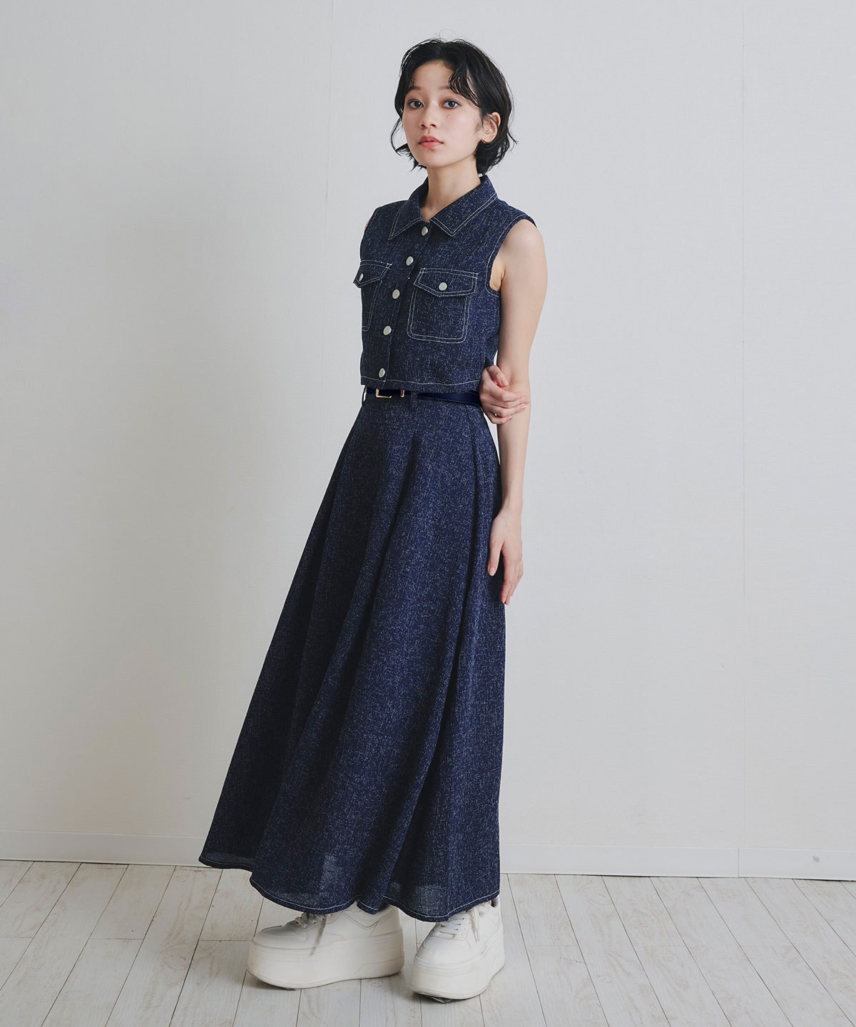 サマーツイードベスト×ロングフレアスカート