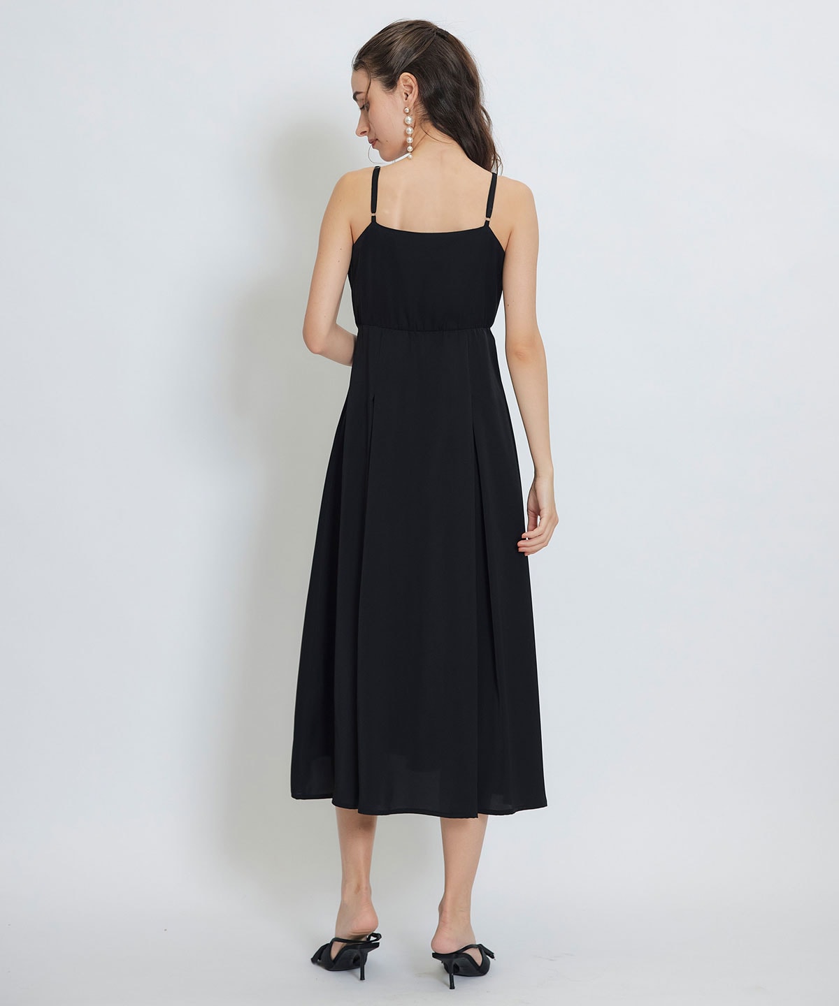 チェックシアーチュールケープ×キャミソールフレアロングドレス