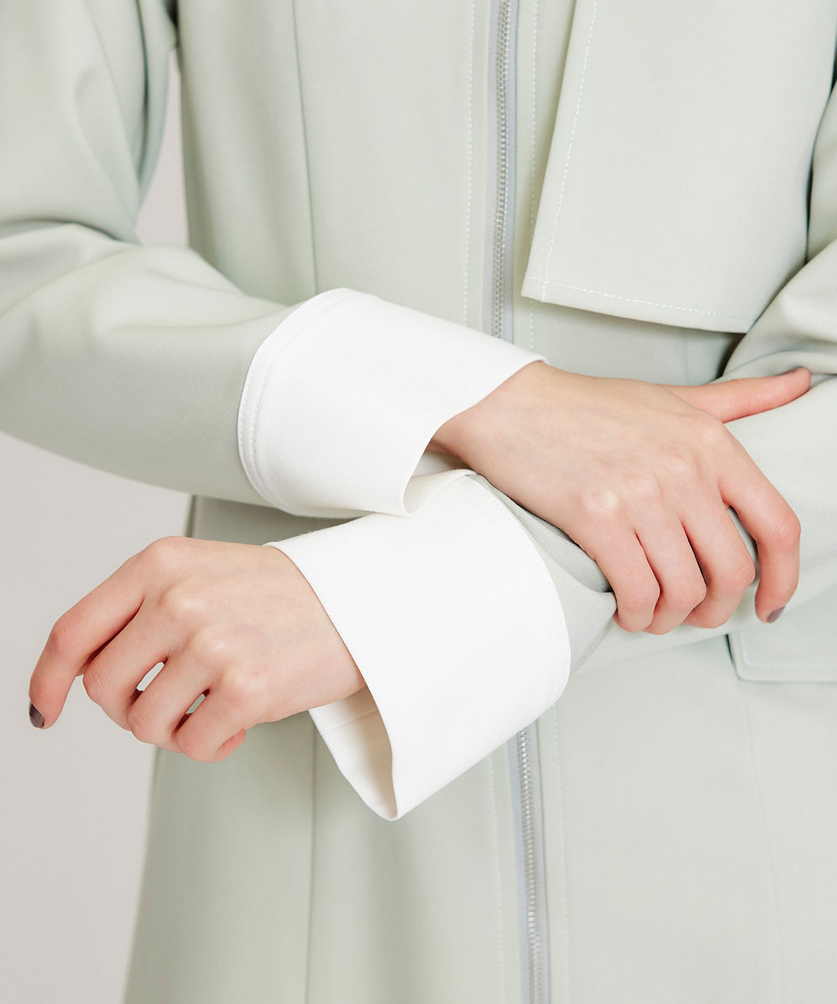 フロントZIPバイカラーロングシャツワンピース