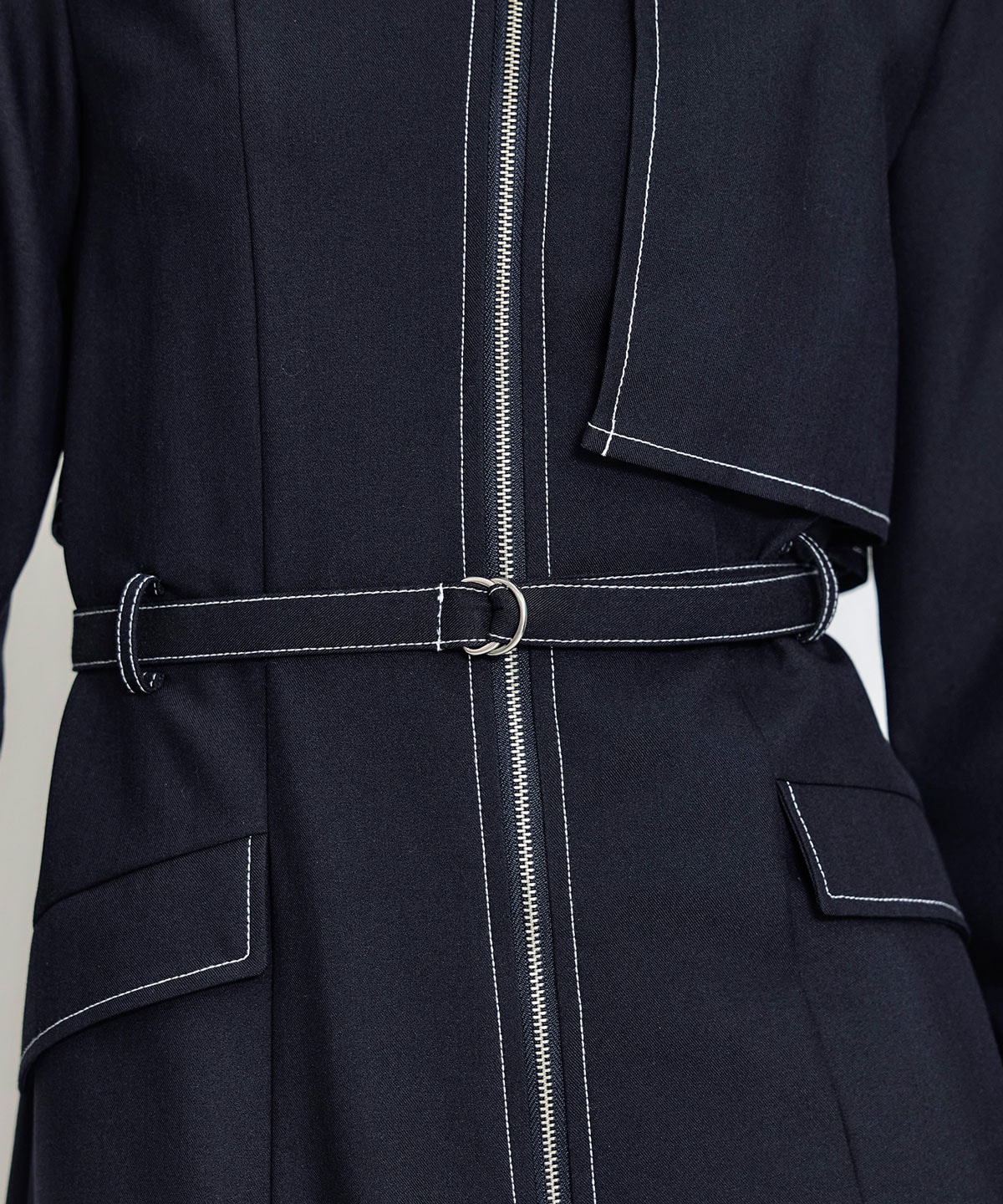 フロントZIPバイカラーロングシャツワンピース