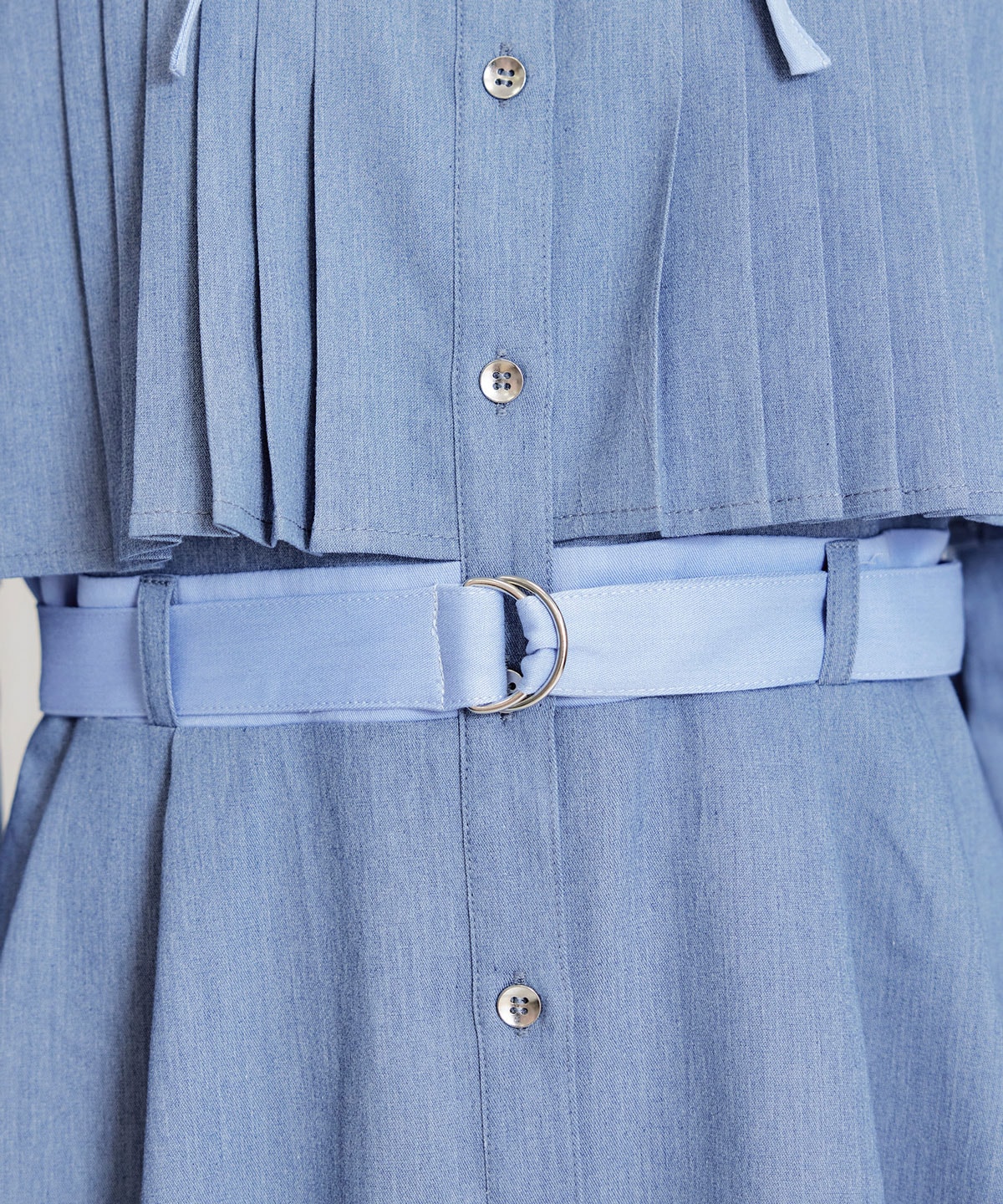 フロントプリーツリボンタイフレアロングワンピース