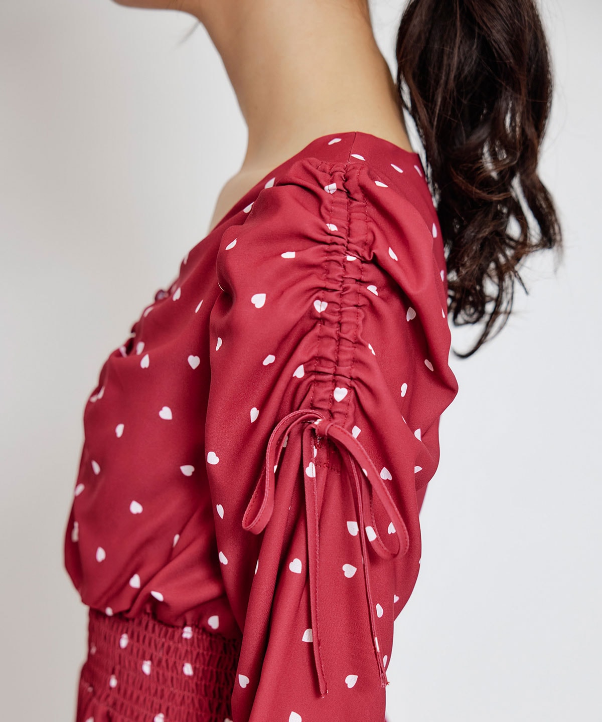 Love Me Heart ギャザーリボンロングフレアワンピース