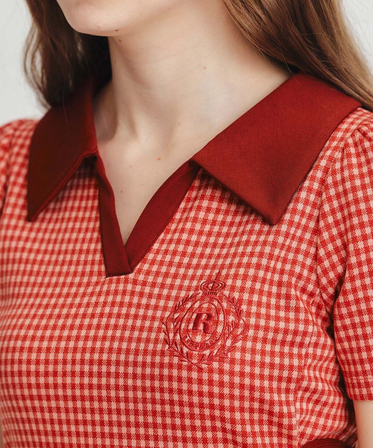 ポロカットレースアップフレアロングワンピース