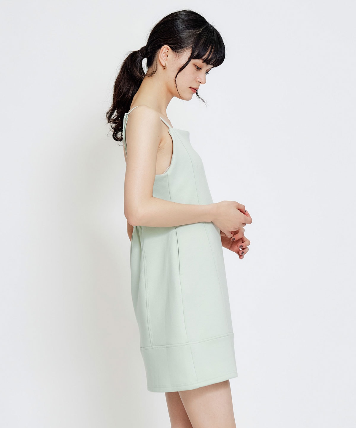 【セットアップ可能】バイカラーステッチカットミニワンピース