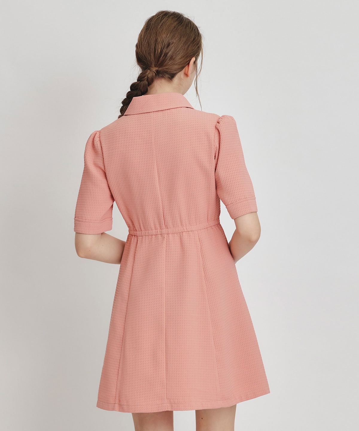 エンブレムボタンワッフルミニシャツワンピース