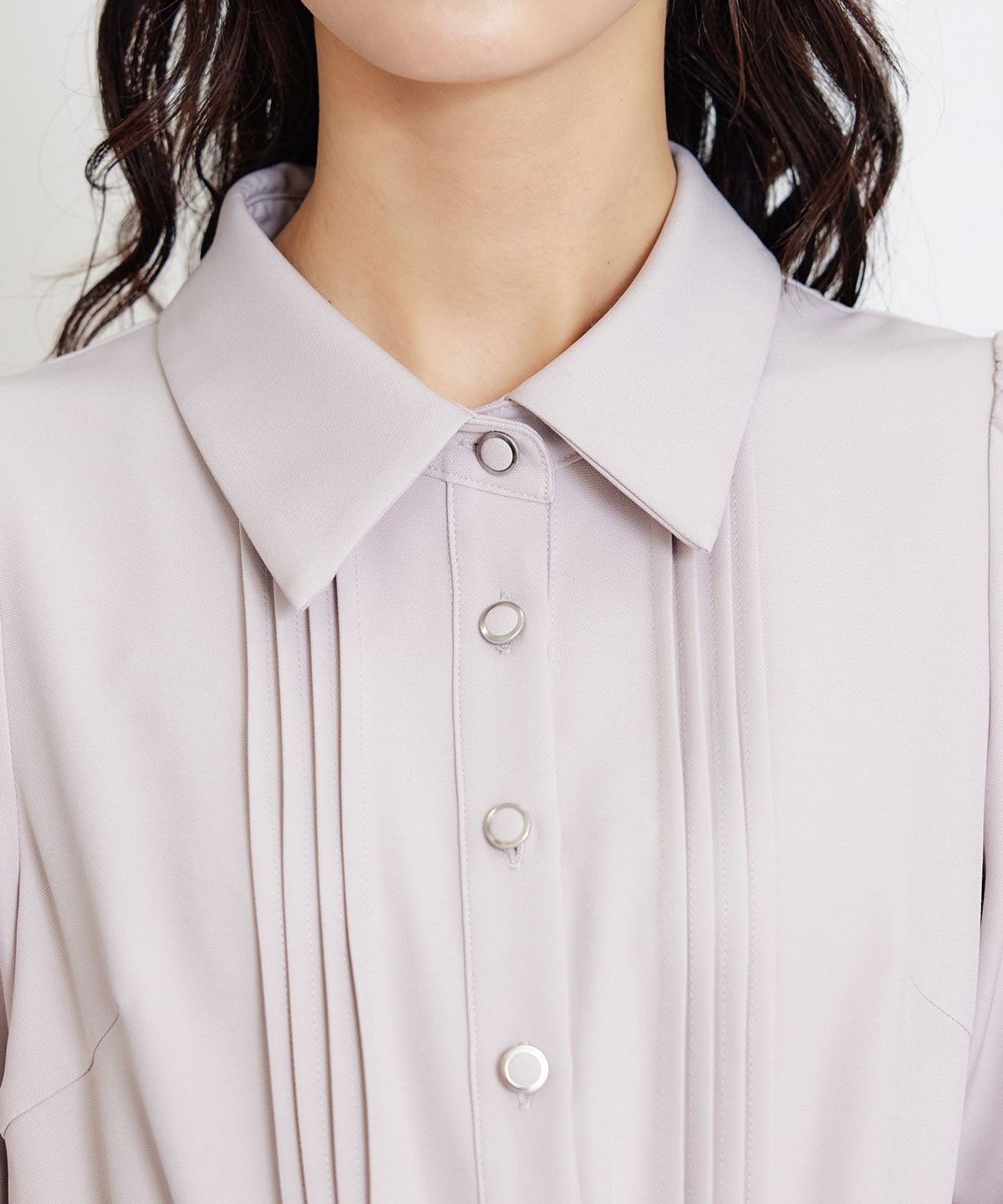 リボンタイプリーツロングシャツワンピース