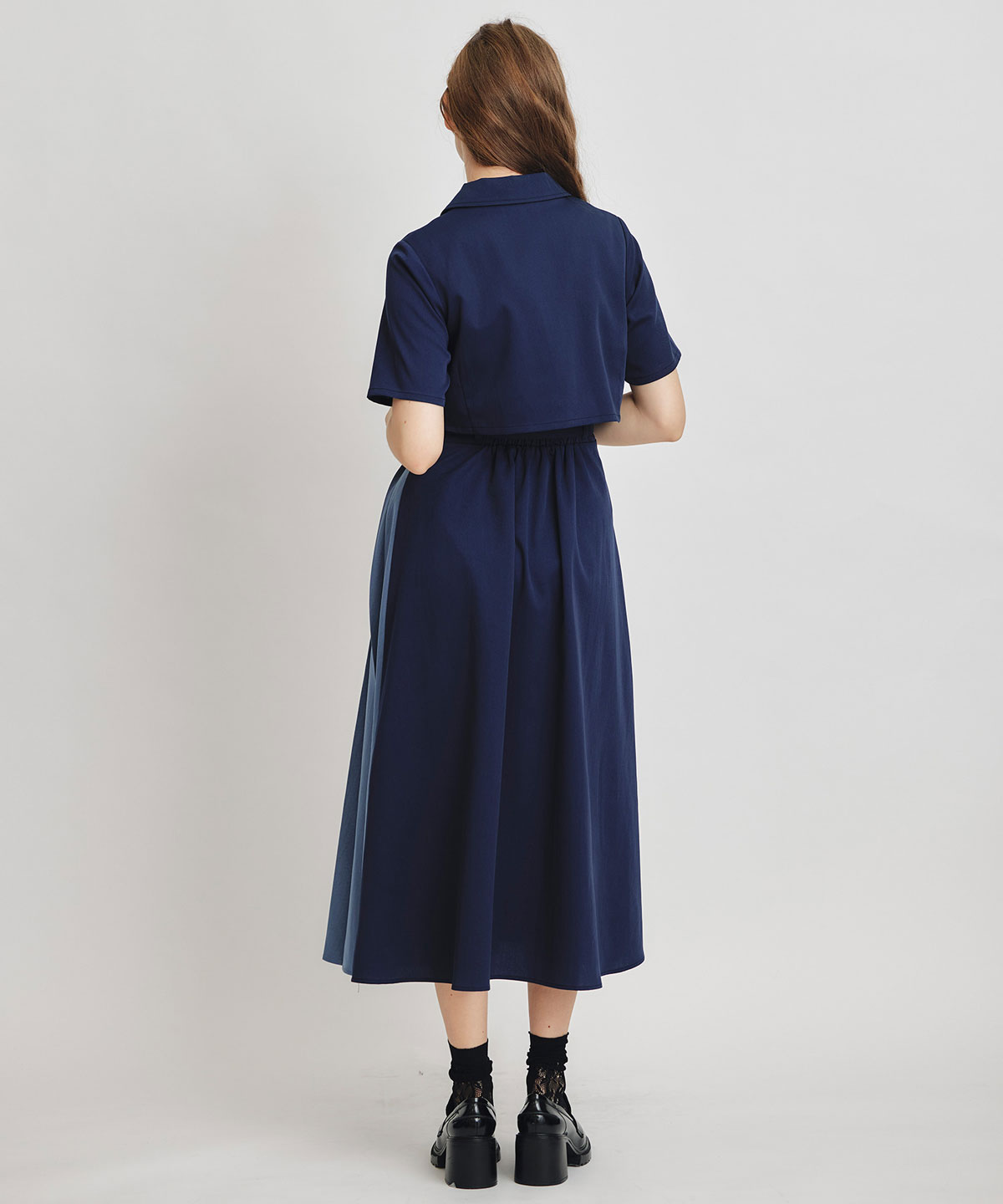 レイヤードサイドプリーツバイカラーロングワンピース