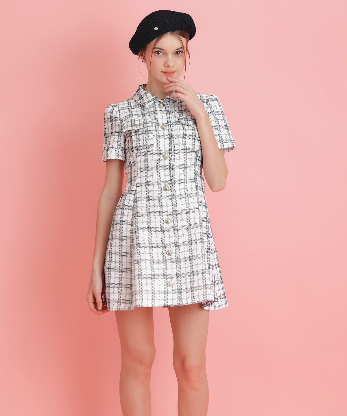 サマーツイードチェックシャツミニワンピース