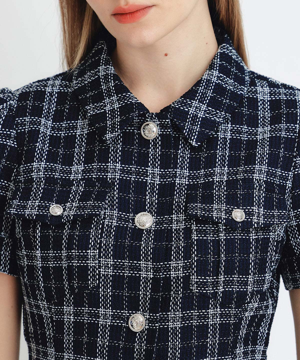 サマーツイードチェックシャツミニワンピース