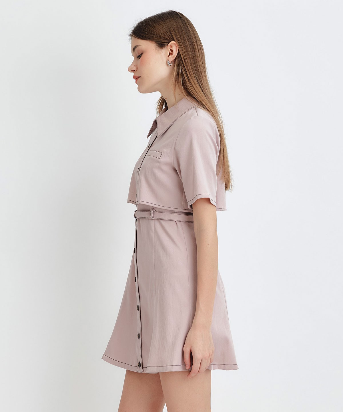 レイヤードライクコントラストフレアミニワンピース