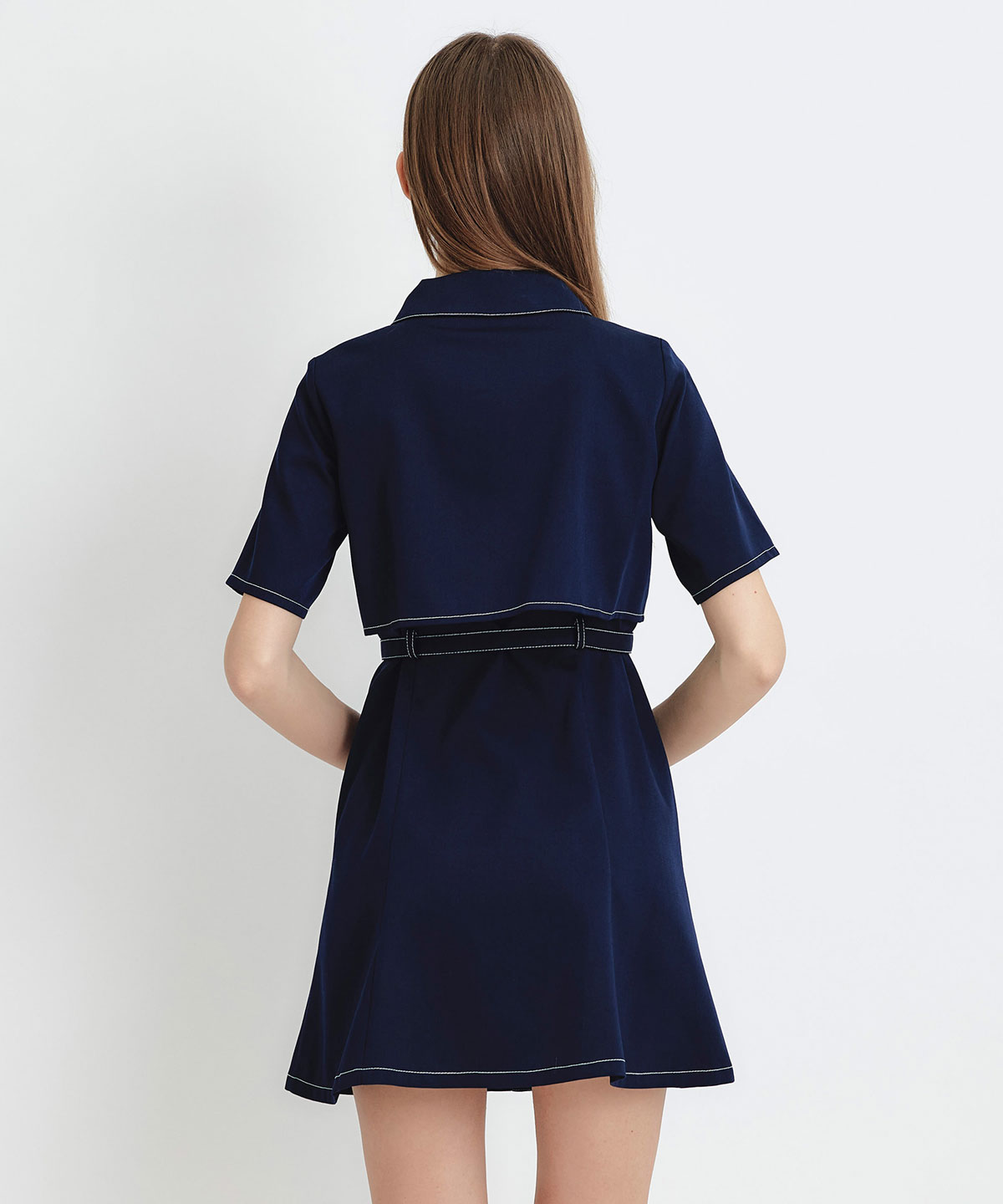 レイヤードライクコントラストフレアミニワンピース