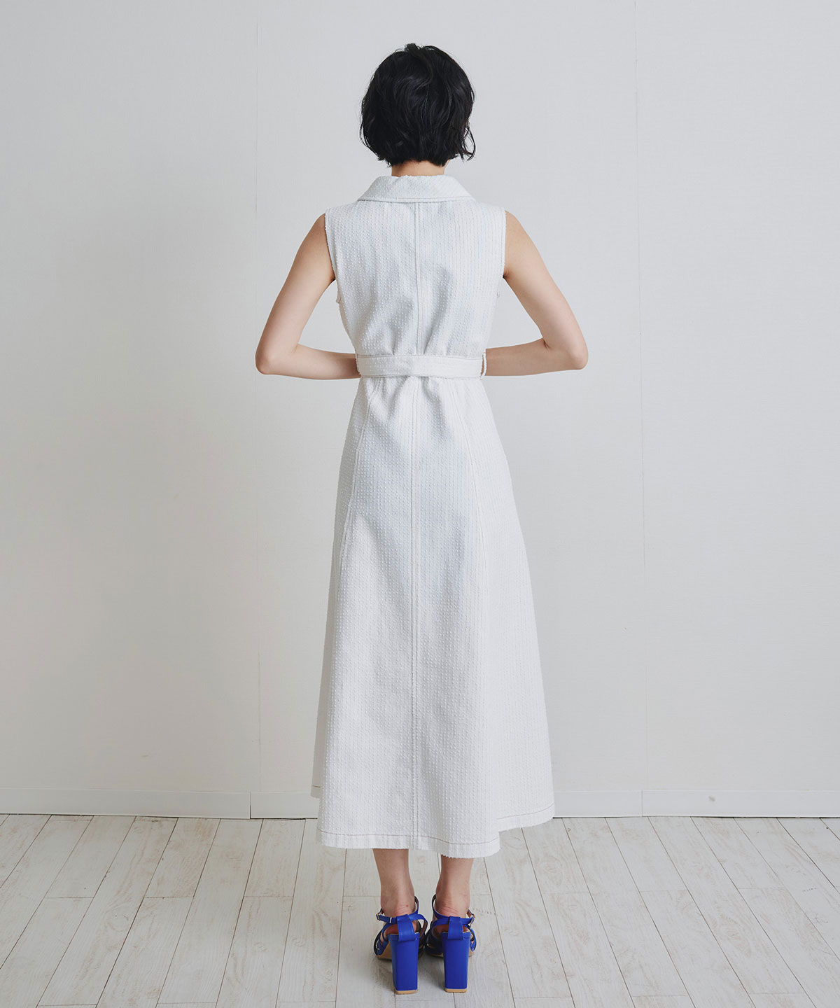 レーザーカットデニムロングシャツワンピース
