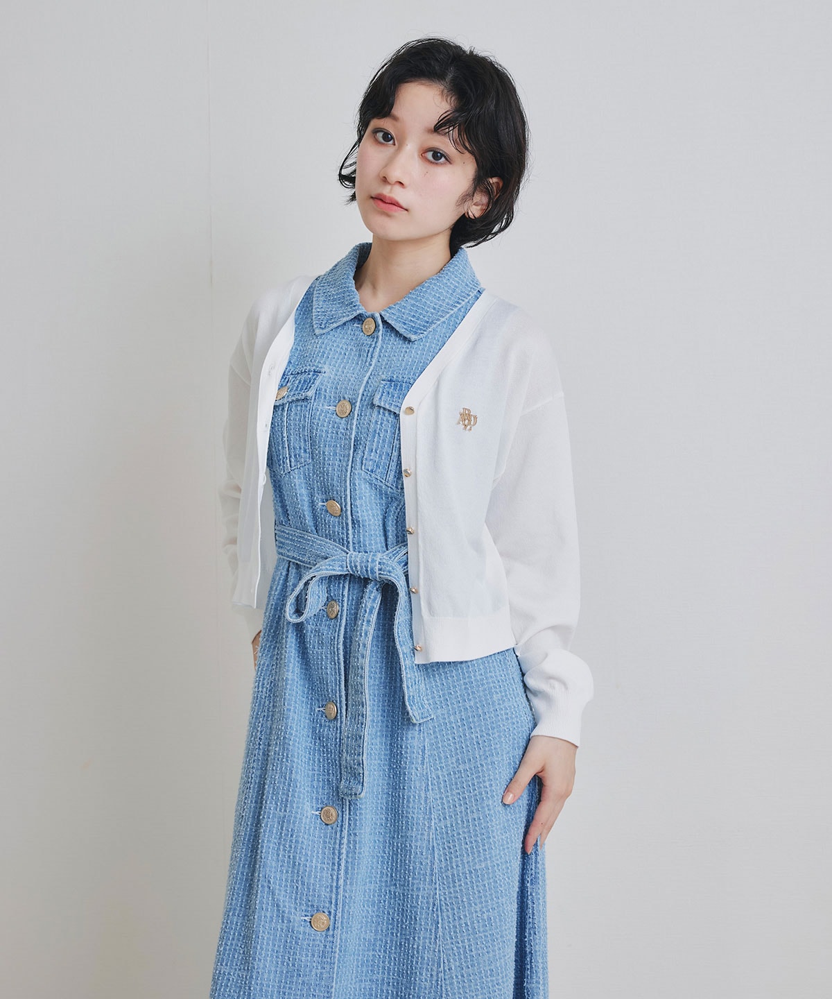 レーザーカットデニムロングシャツワンピース