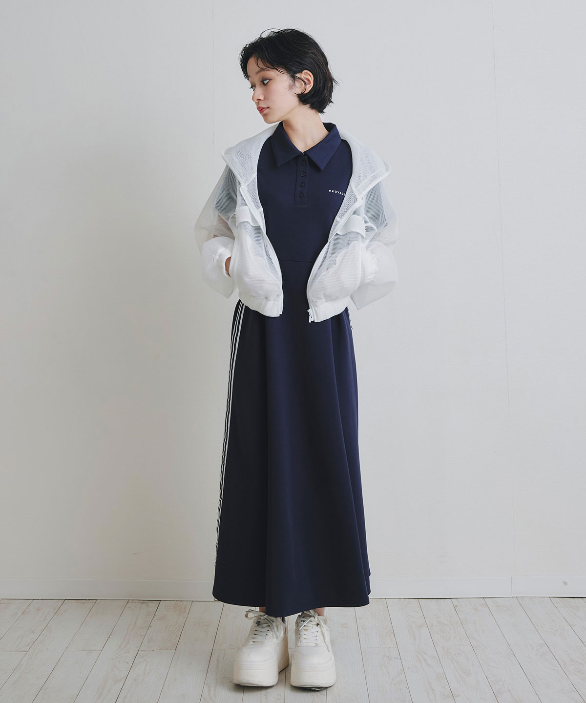 ライン2WAYサイドカットロングフレアワンピース