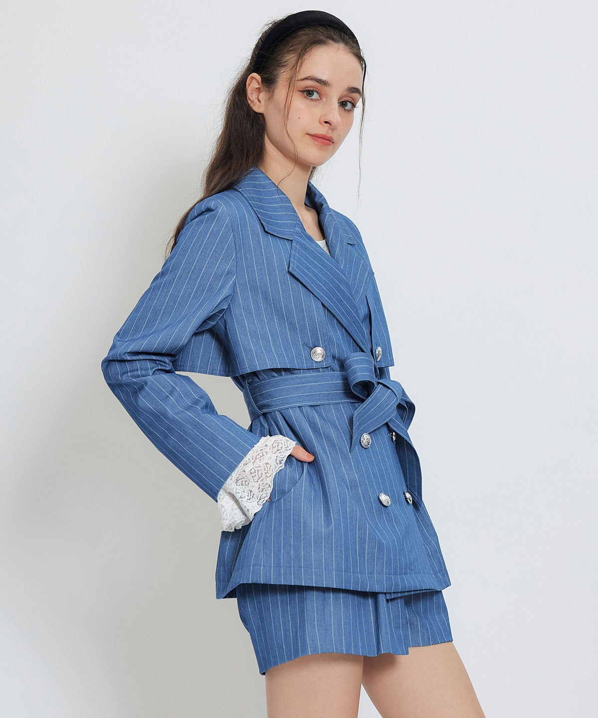 【セットアップ可能】2WAYエンブレムボタンミドルトレンチコート