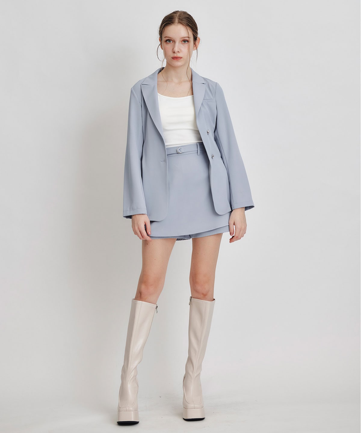 【セットアップ可能】アイシーカラーウエストマークベルトテーラードジャケット