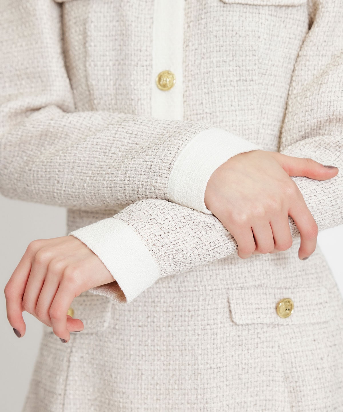 【セットアップ可能】スプリングツイードノーカラージャケット