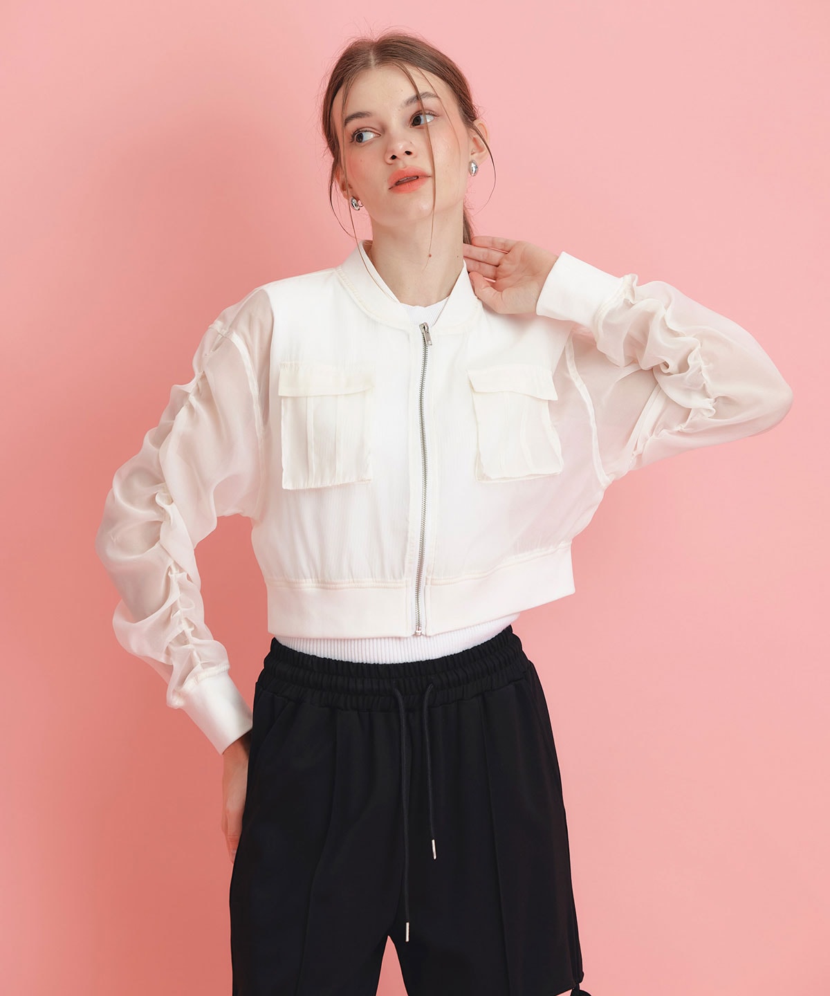 ギャザーシアーショートブルゾン