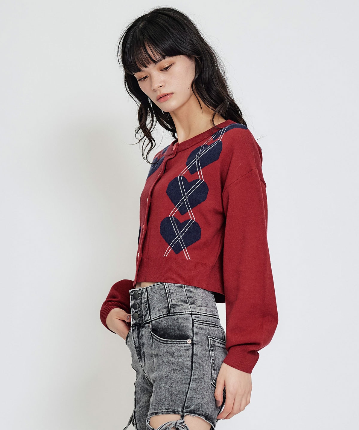 Love Me Heart アーガイルニットカーディガン