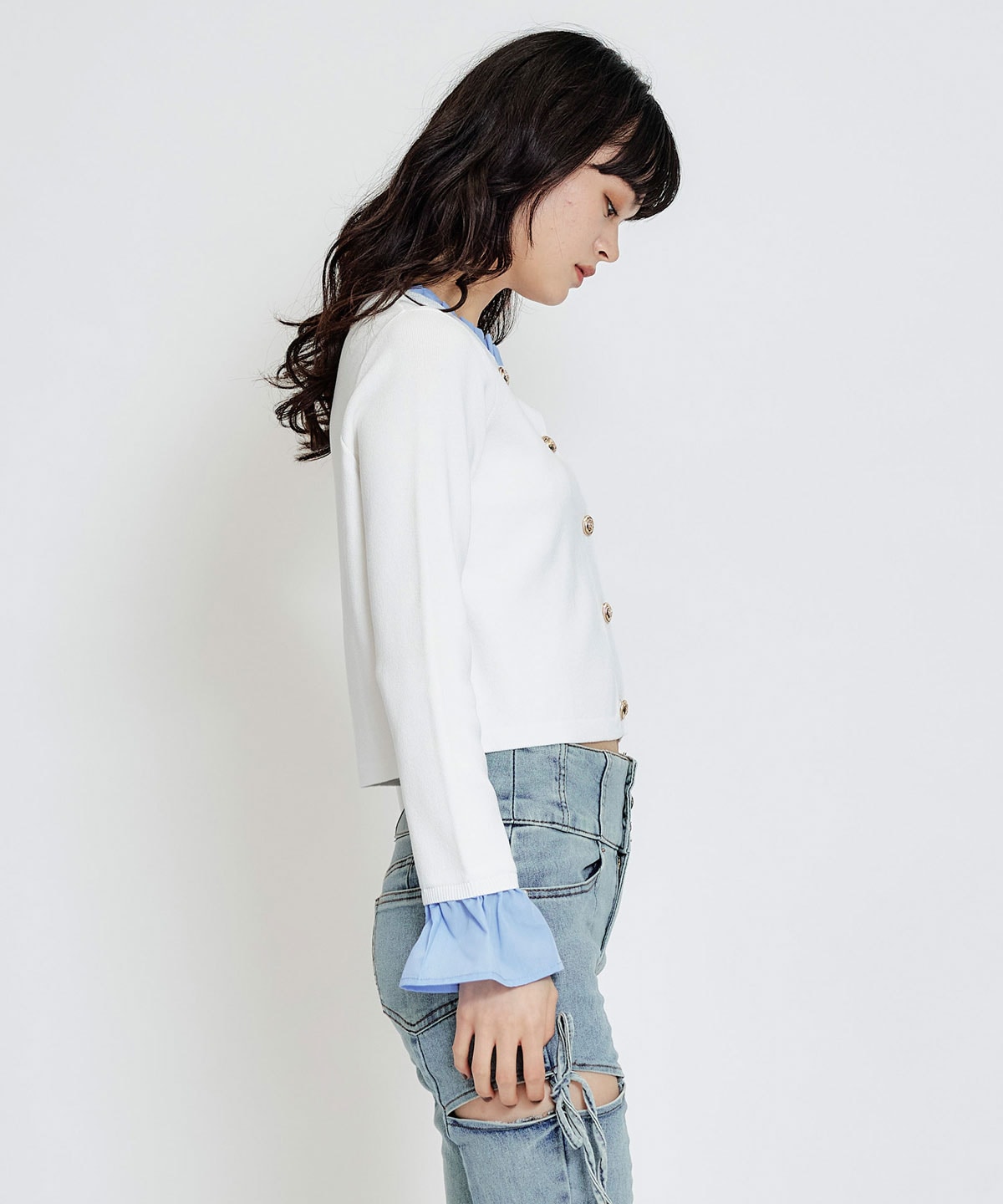 Rフリルレイヤードニットカーディガン