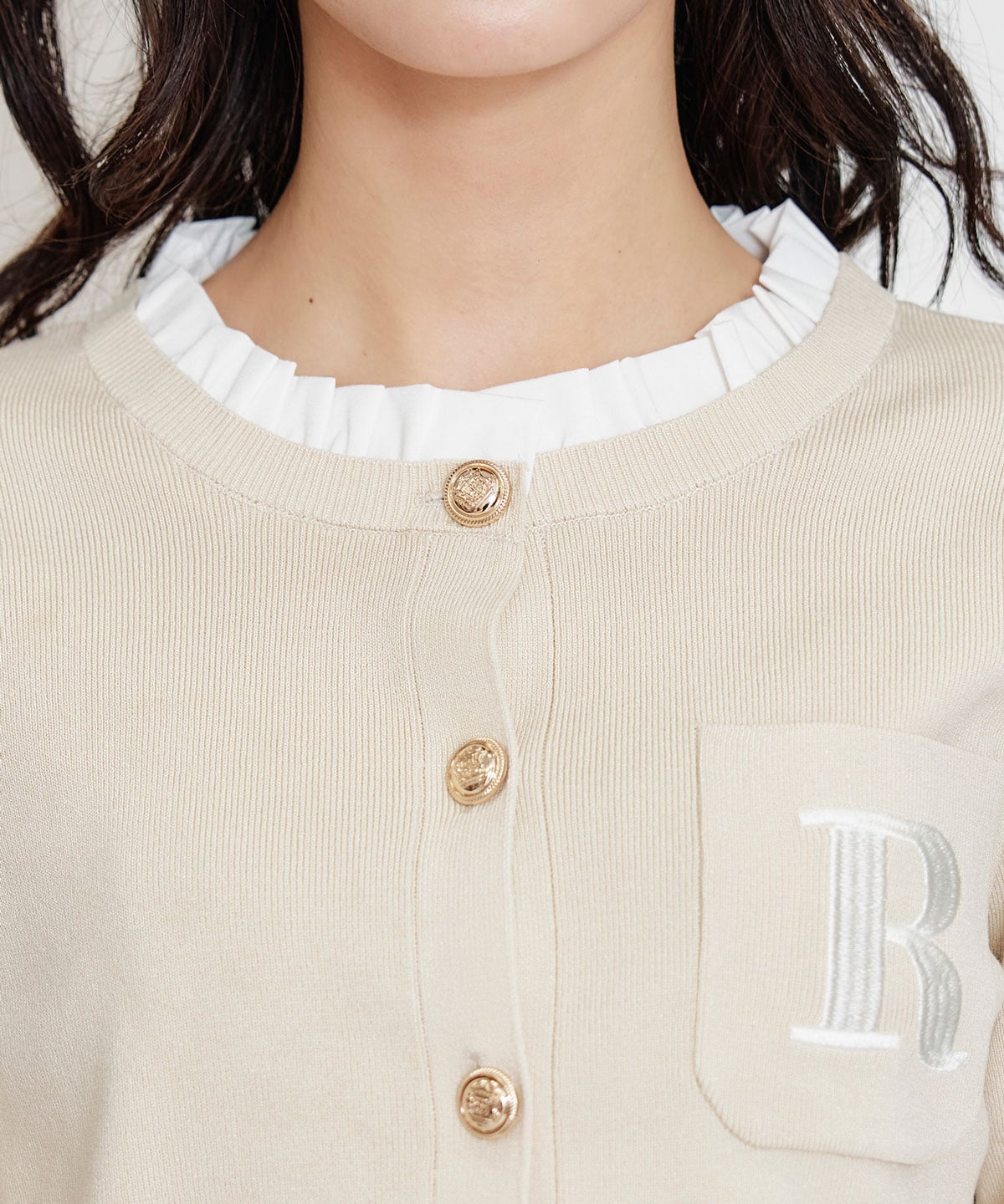 Rフリルレイヤードニットカーディガン