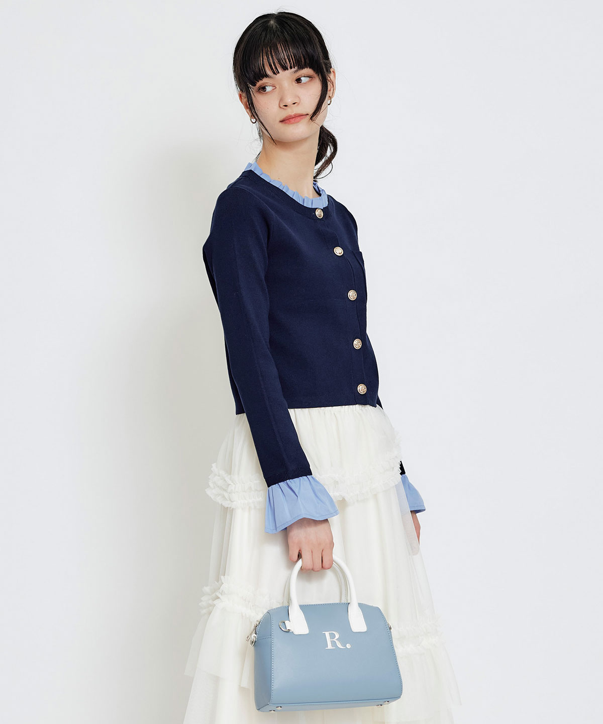 Rフリルレイヤードニットカーディガン