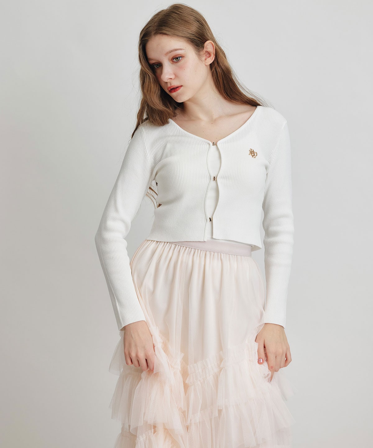 ロゴプレートリブニットカーディガン