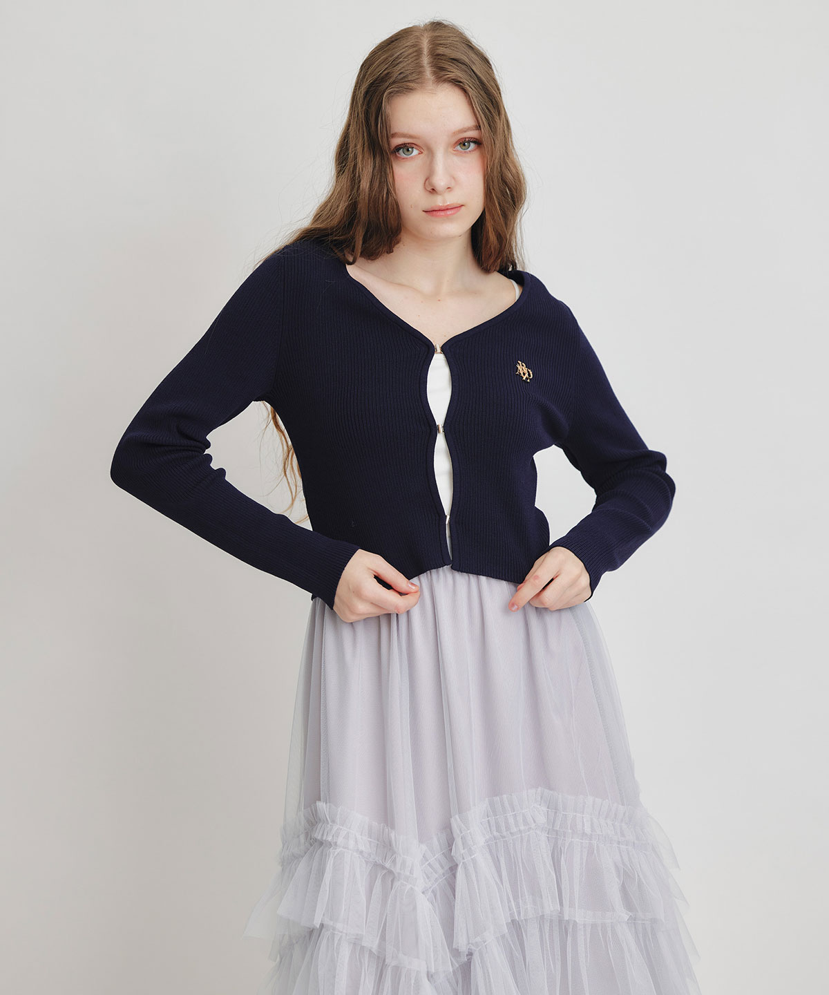 ロゴプレートリブニットカーディガン