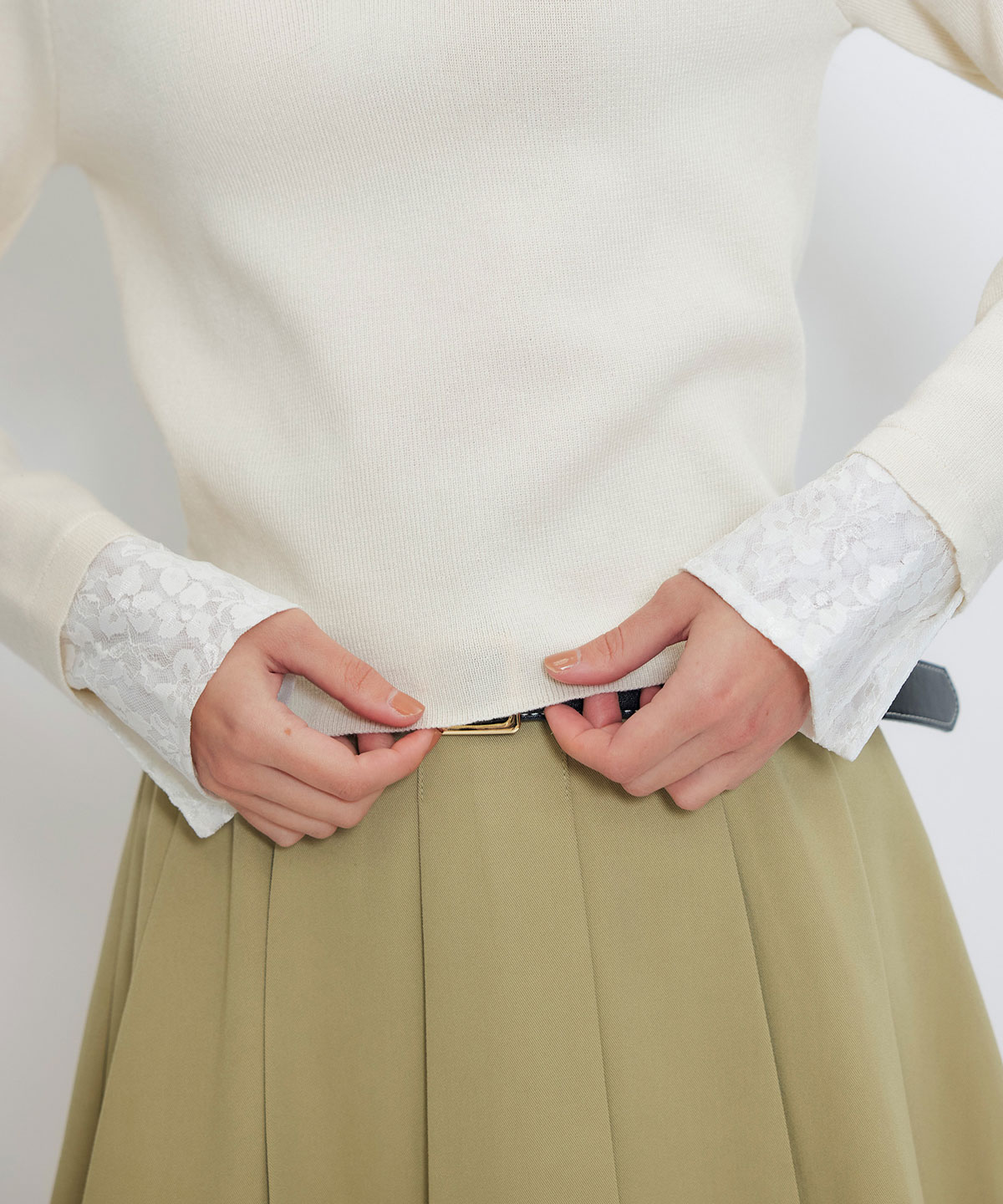 ダブルレースカラーポロニットプルオーバー