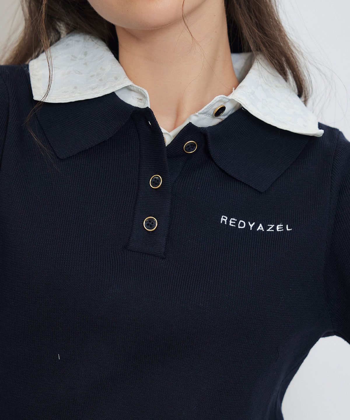 ダブルレースカラーポロニットプルオーバー