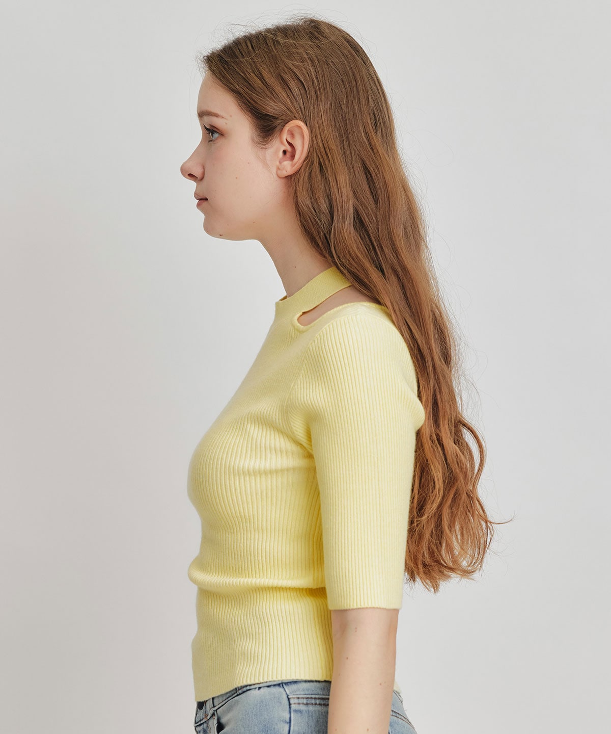 カットアウトハーフスリーブニットプルオーバー