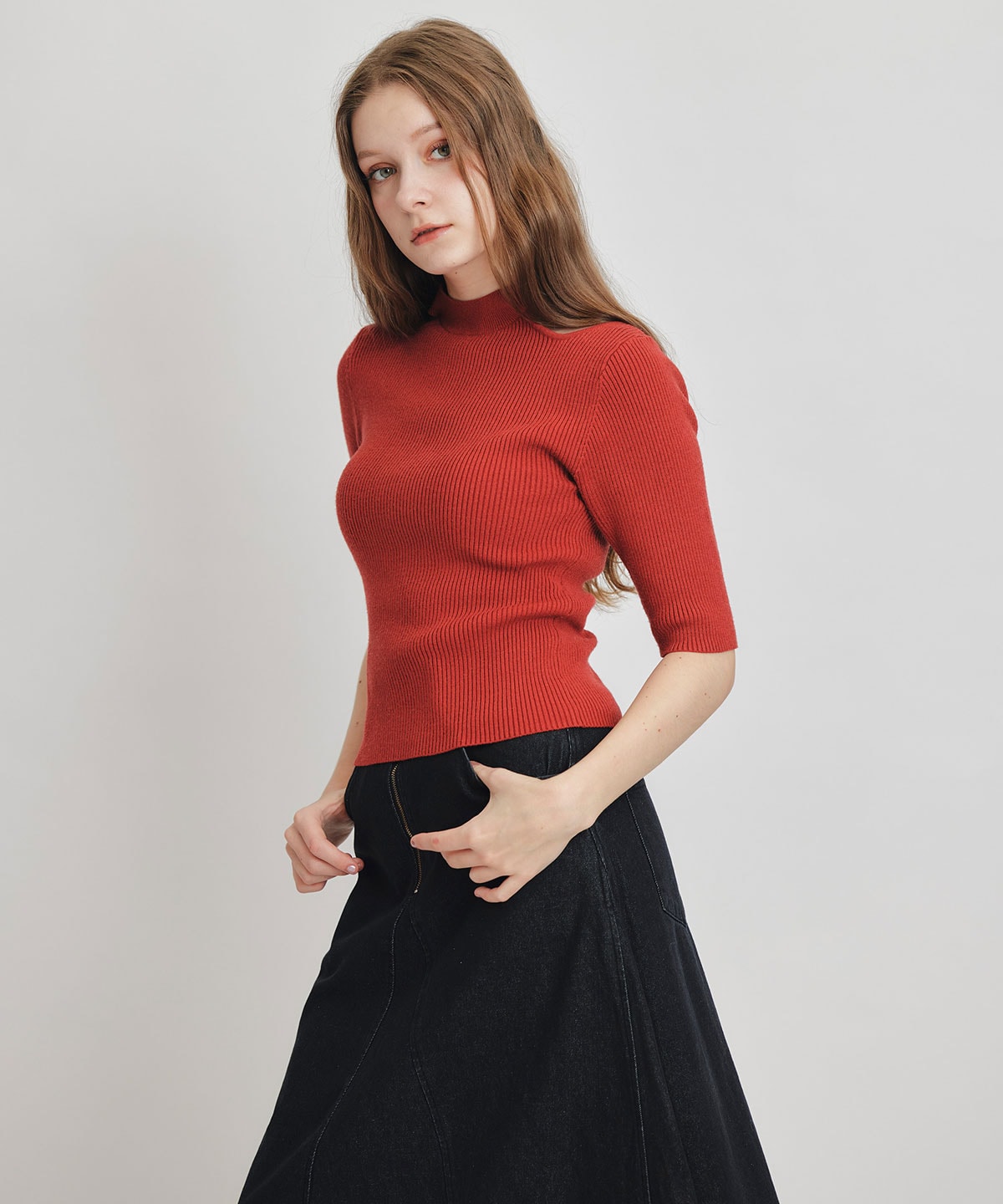 カットアウトハーフスリーブニットプルオーバー