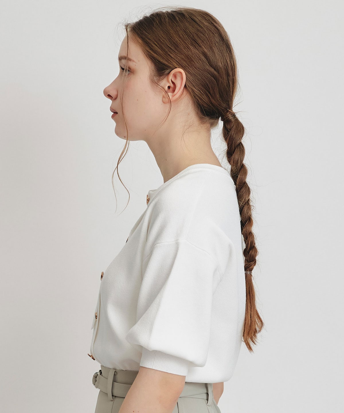 アシメカットデザインハーフスリーブニットプルオーバー