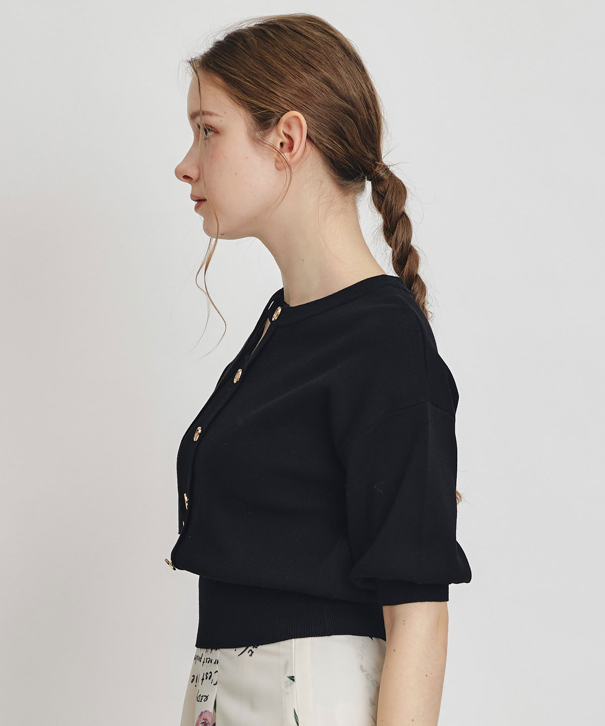 アシメカットデザインハーフスリーブニットプルオーバー