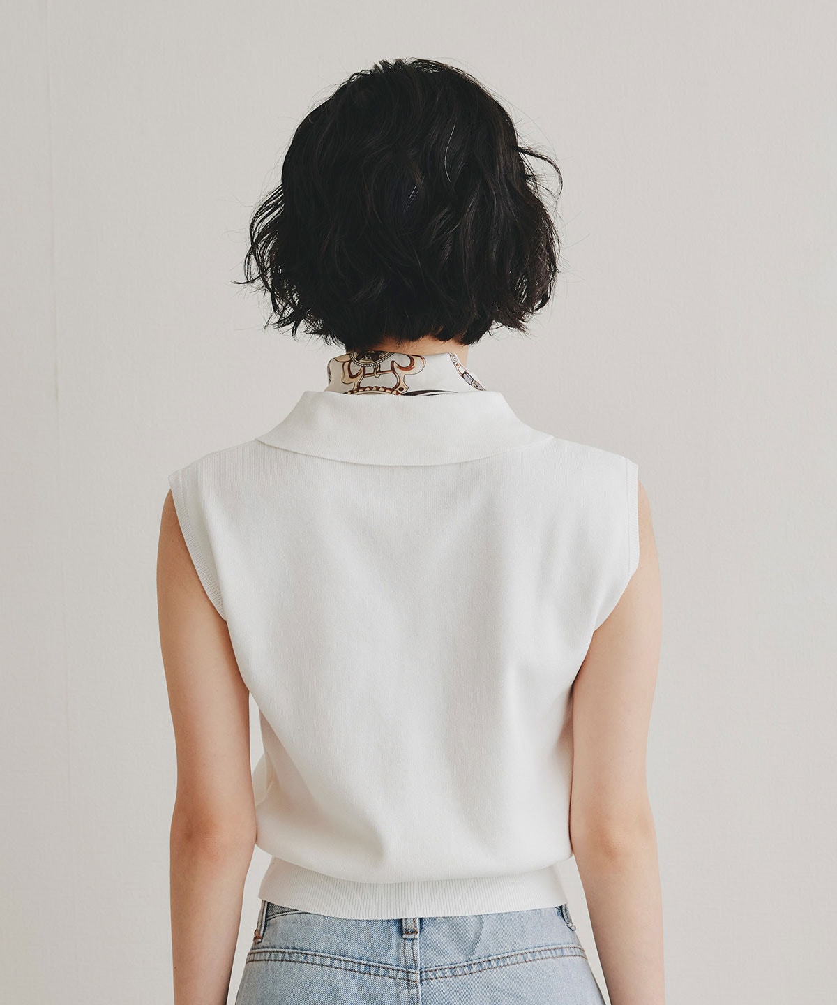 Azelyポロニットノースリーブプルオーバー