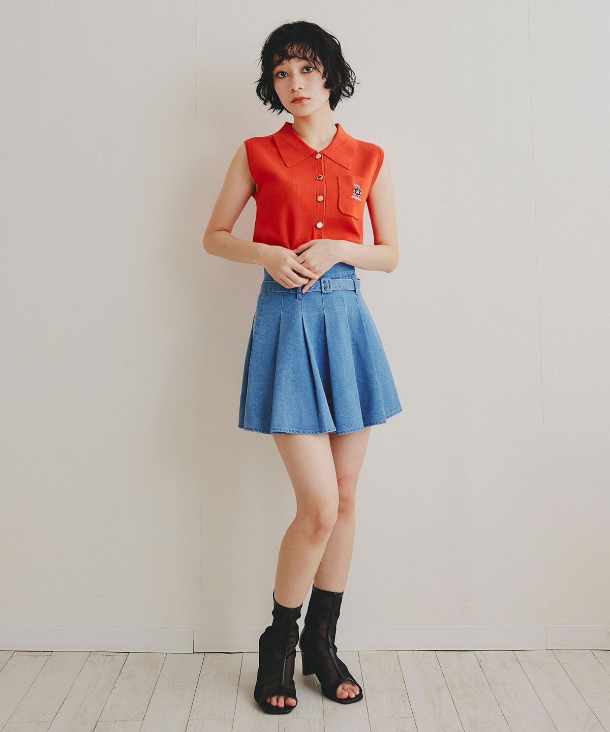 Azelyポロニットノースリーブプルオーバー