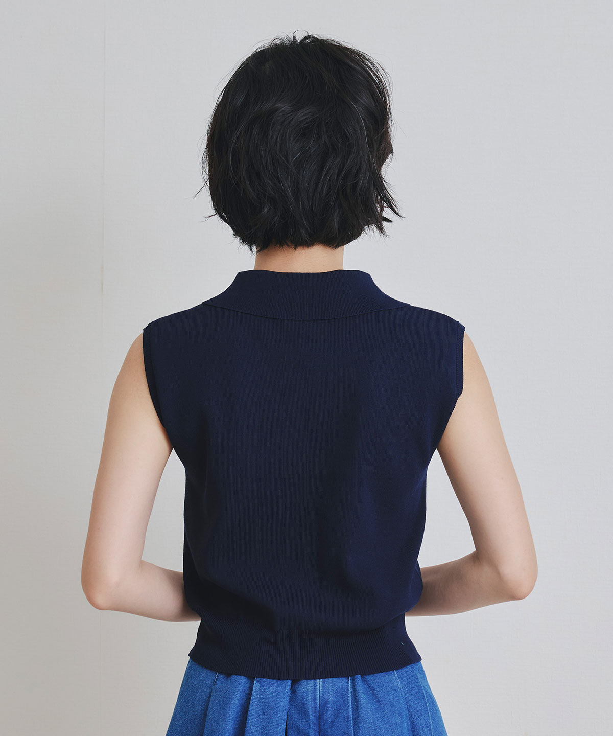 Azelyポロニットノースリーブプルオーバー