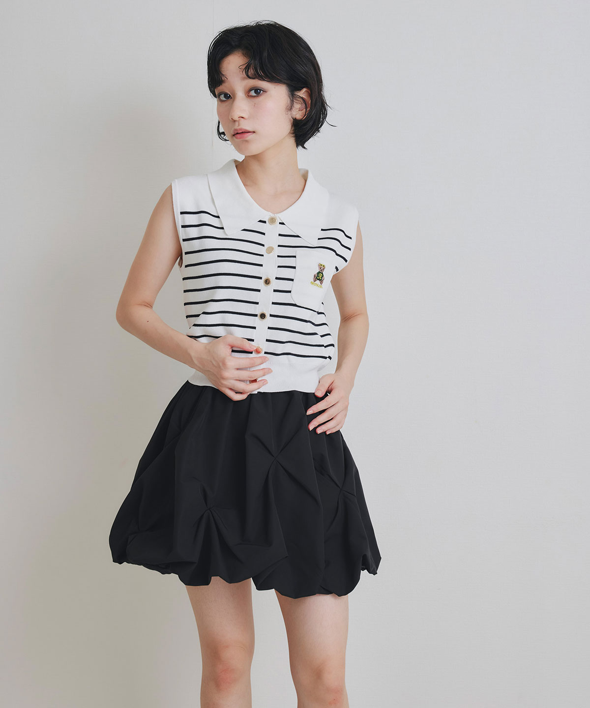 Azelyポロニットノースリーブプルオーバー