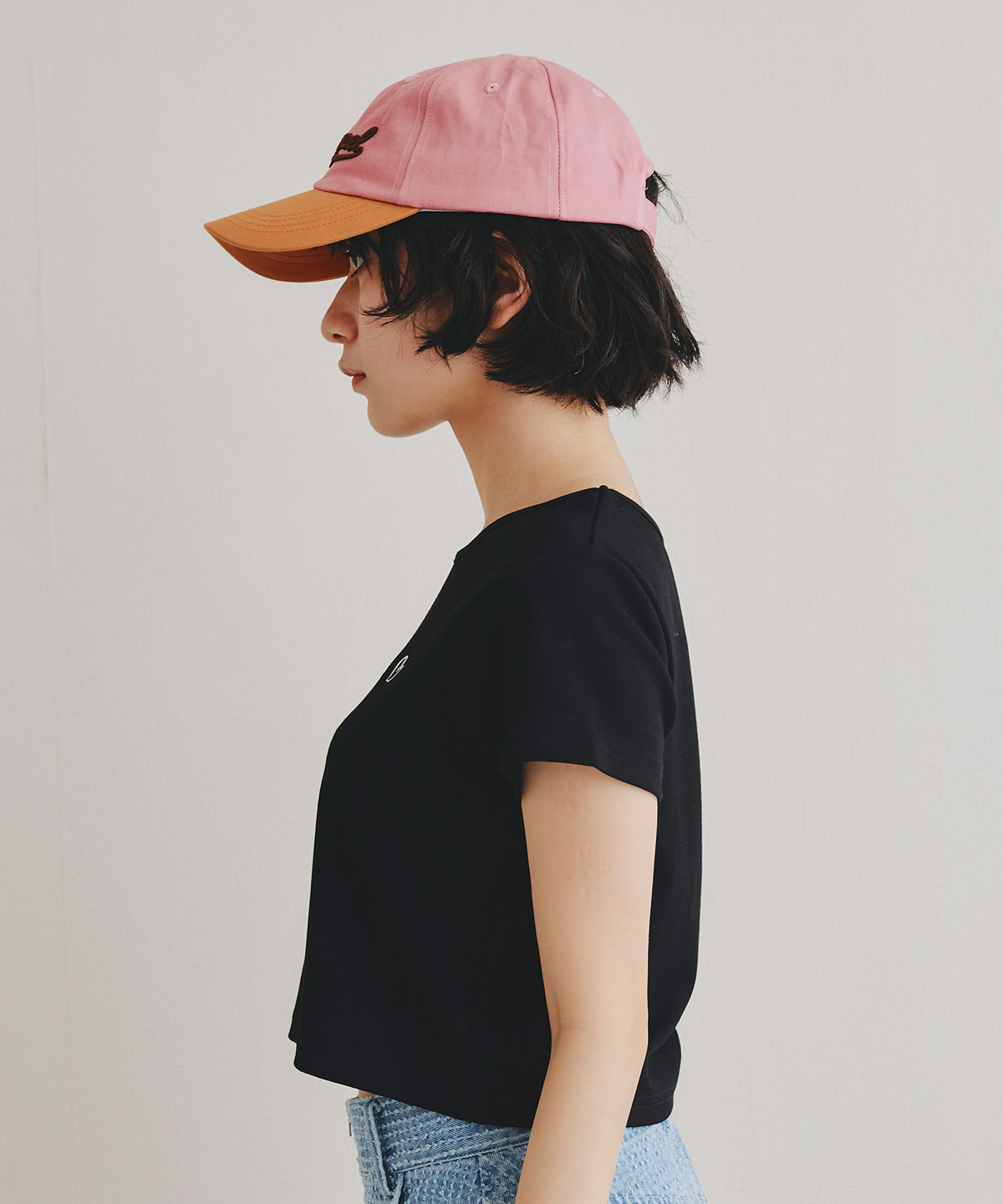 カリグラフィーロゴエンブロイダリークロップドTシャツ